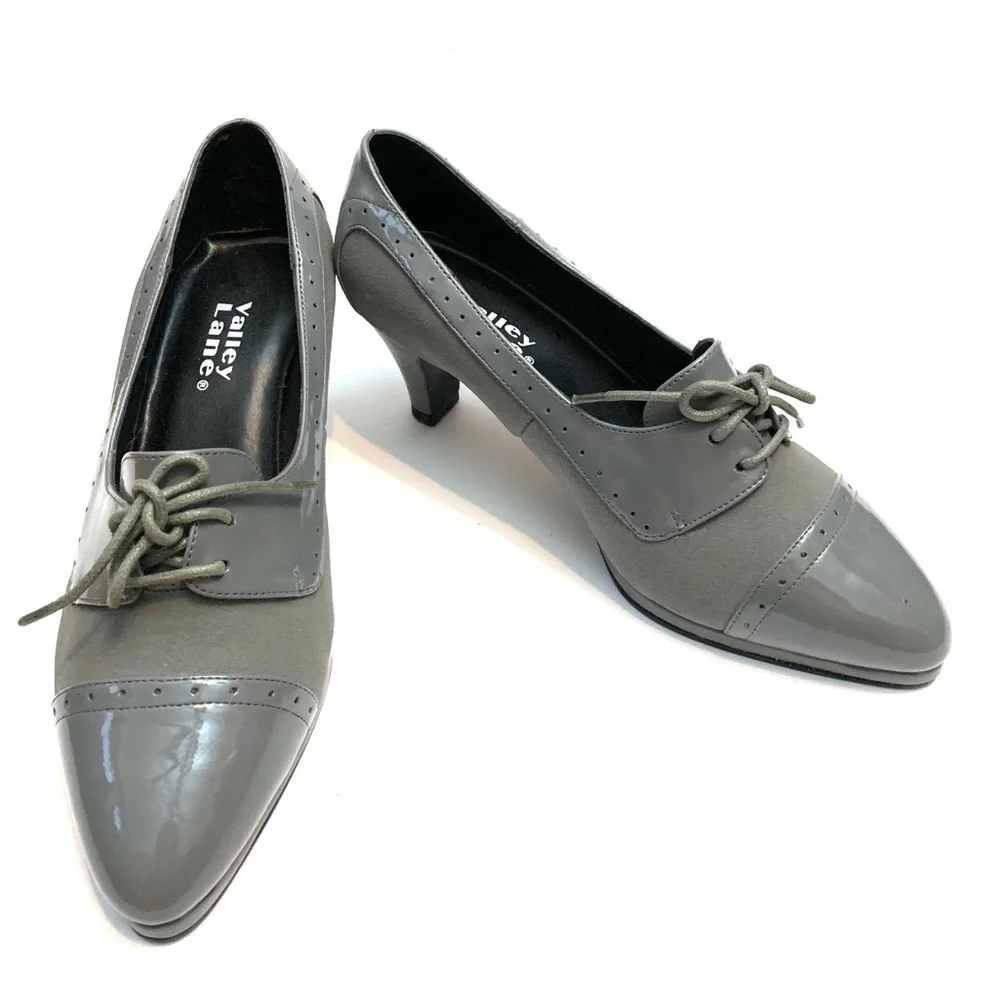 Vintage 1990s gray vegan leather high heel oxfords
